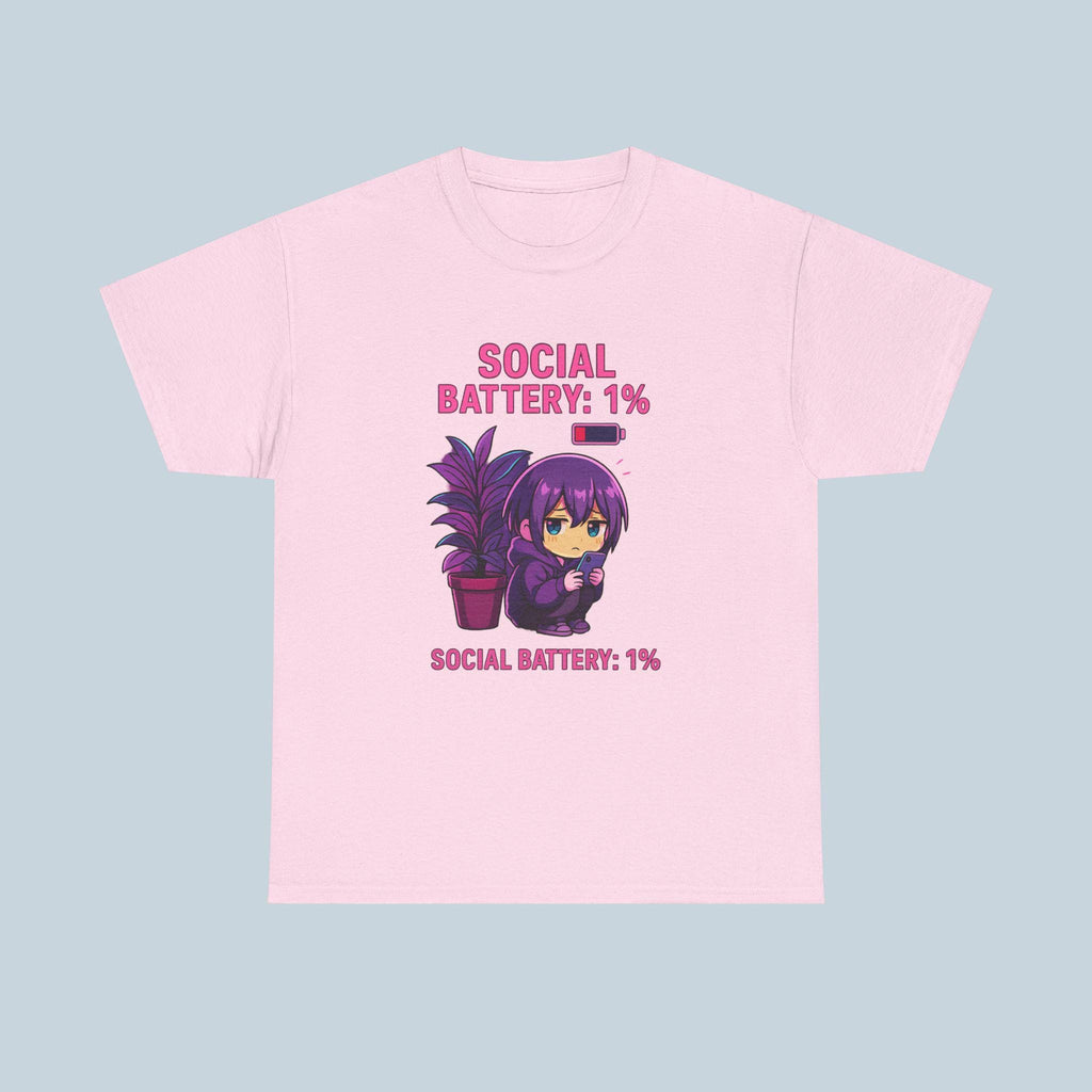 Social Battery 1 Percent Shirt Cute Anime Introvert Tee Funny Kawaii Chibi T Shirt for Low Energy Days Cozy Gift Idea