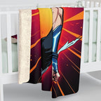 Anime Lightning Hero Sherpa Blanket Neon Glow Superpower Character Design Cozy Gift for Anime Fans and Gamers