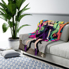 Graffiti Anime Girl Sherpa Blanket Street Art Neon Cozy Gift for Anime Fans and Gamers