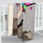 Graffiti Anime Girl Sherpa Blanket Street Art Neon Cozy Gift for Anime Fans and Gamers