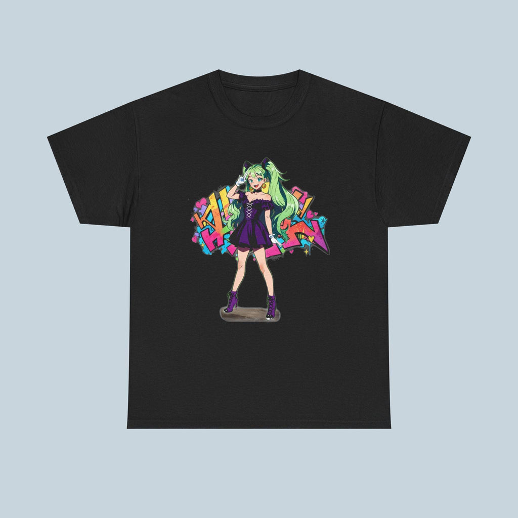 Graffiti Anime Girl T Shirt Neon Streetwear Graphic Tee for Anime Fans and Gamers