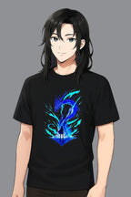Blue Dragon Spirit Anime T Shirt Neon Fire Fantasy Graphic Tee for Gamers and Anime Fans