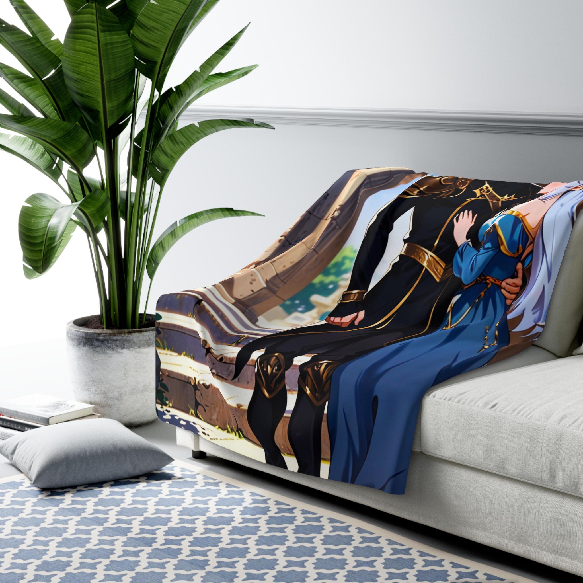 Royal Anime Couple Sherpa Blanket Fantasy Castle Cozy Gift for Anime Lovers and Dreamers