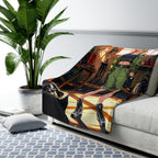 Anime Mechanic Girl Sherpa Blanket Cozy Garage Scene Gift for Anime Fans and Gamers