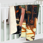 Anime Mechanic Girl Sherpa Blanket Cozy Garage Scene Gift for Anime Fans and Gamers