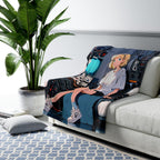 Retro Tech Anime Girl Sherpa Blanket Cozy 90s Aesthetic Gift for Anime Fans and Gamers
