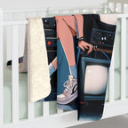 Retro Tech Anime Girl Sherpa Blanket Cozy 90s Aesthetic Gift for Anime Fans and Gamers