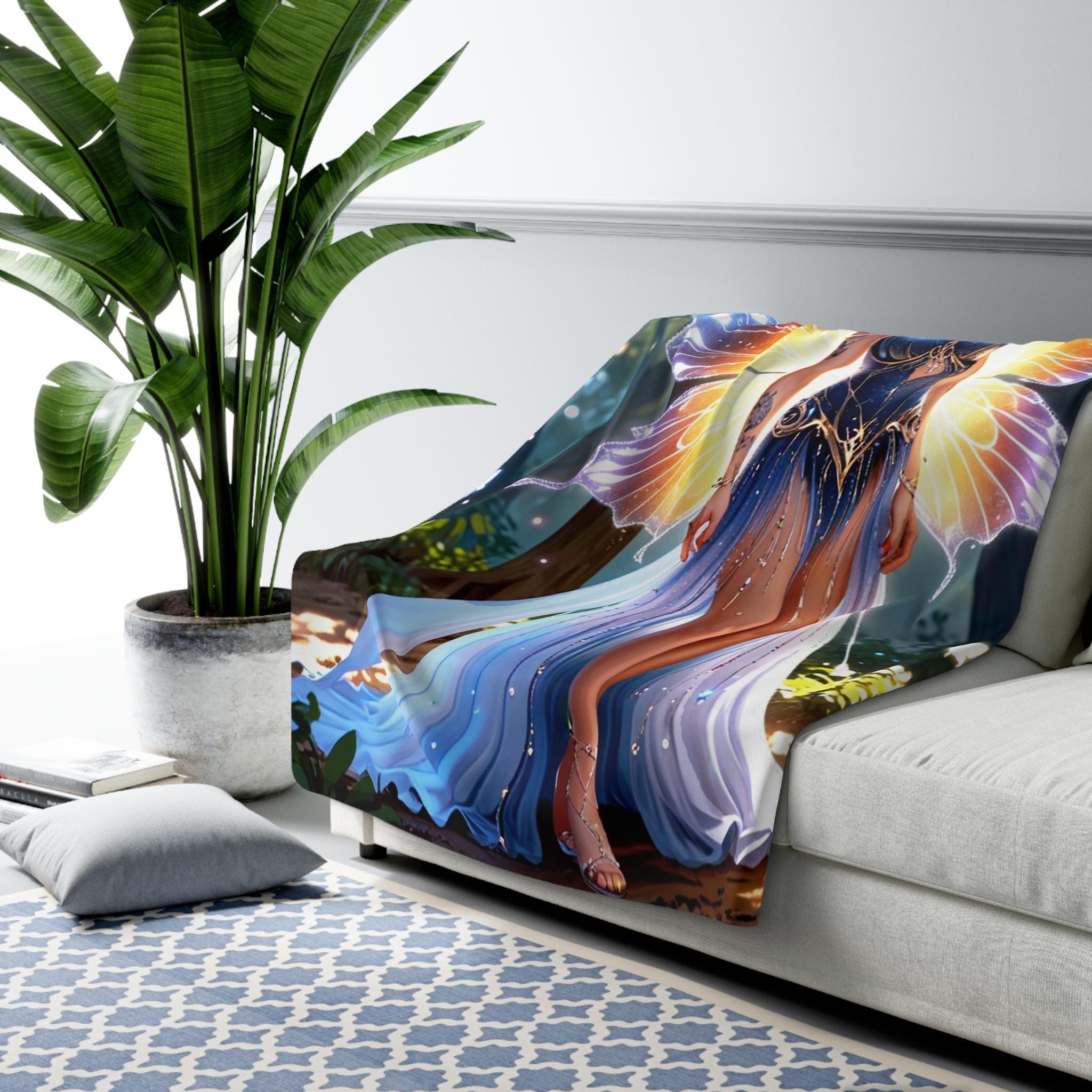 Fairy Queen Sherpa Blanket Glowing Wings Fantasy Anime Cozy Gift for Dreamers and Collectors