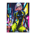 Cyberpunk Anime Girl Fleece Blanket Neon Techwear Art Throw Gift for Gamers and Anime Fans