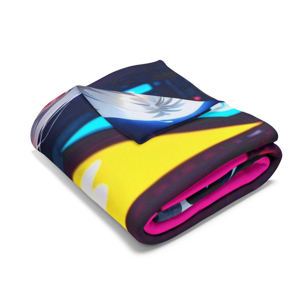 Cyberpunk Anime Girl Fleece Blanket Neon Techwear Art Throw Gift for Gamers and Anime Fans