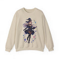 Anime Witch Girl Sweatshirt Purple Magic Butterfly Design Cozy Kawaii Fall Witchcore Gift for Anime Lovers and Gamers