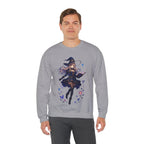 Anime Witch Girl Sweatshirt Purple Magic Butterfly Design Cozy Kawaii Fall Witchcore Gift for Anime Lovers and Gamers
