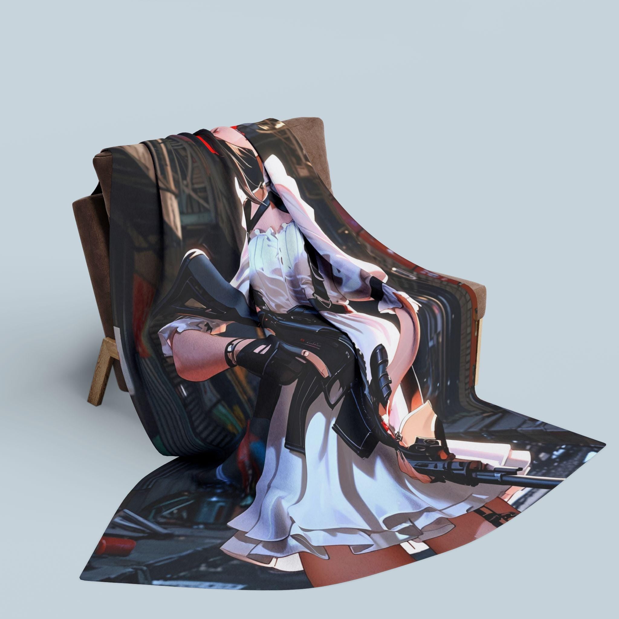 Anime Girl Fleece Blanket Lina Crossveil Gothic Lolita Urban Combat Blanket Gift for Gamers and Otaku