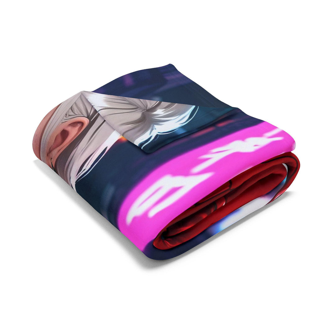 Anime Fleece Blanket Cyberpunk Girl Red Suit Neon Street Art Cozy Techwear Throw Gift for Gamers and Anime Lovers