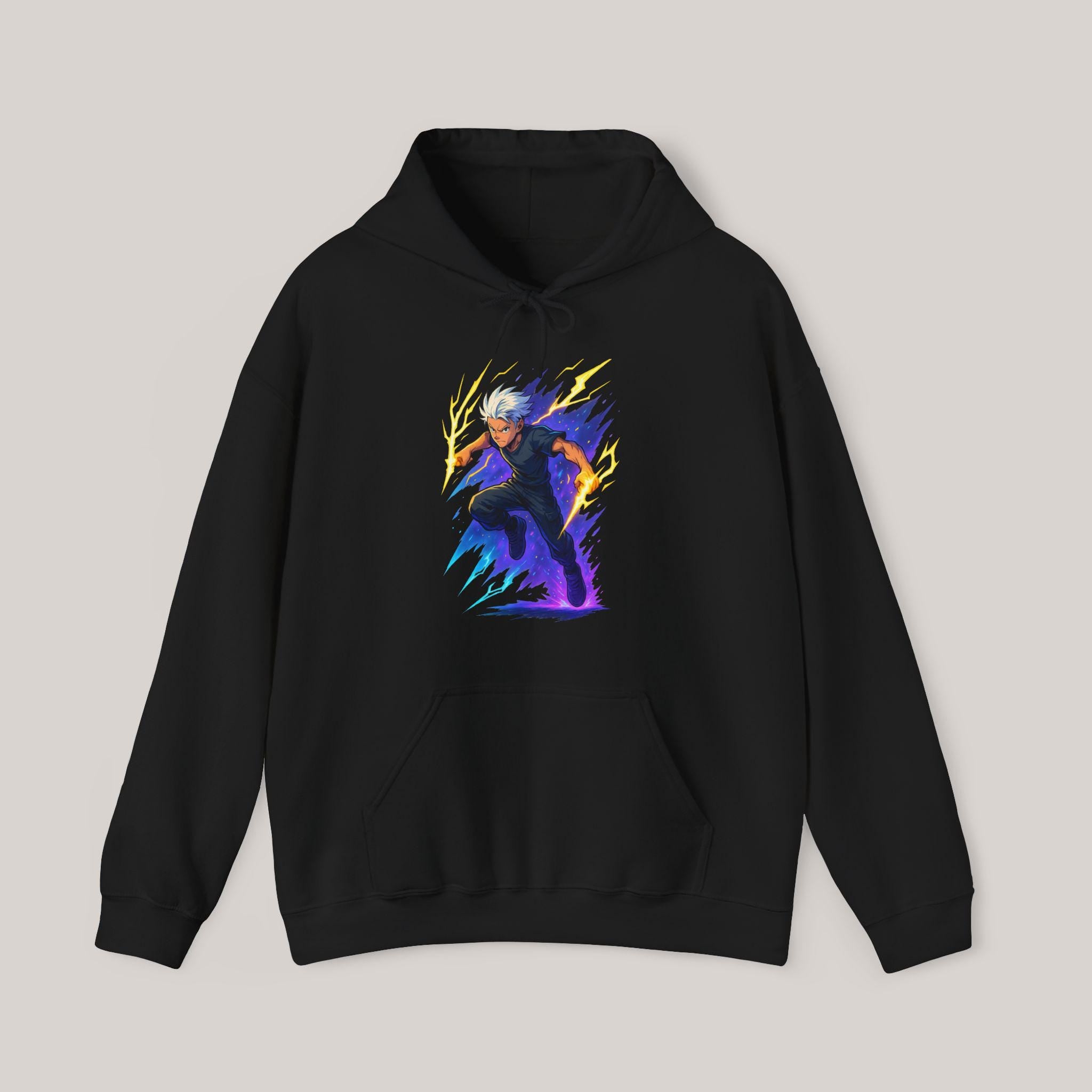 Anime Lightning Hero Hoodie Neon Glow Streetwear Electric Power Gift for Anime Lovers and Gamers
