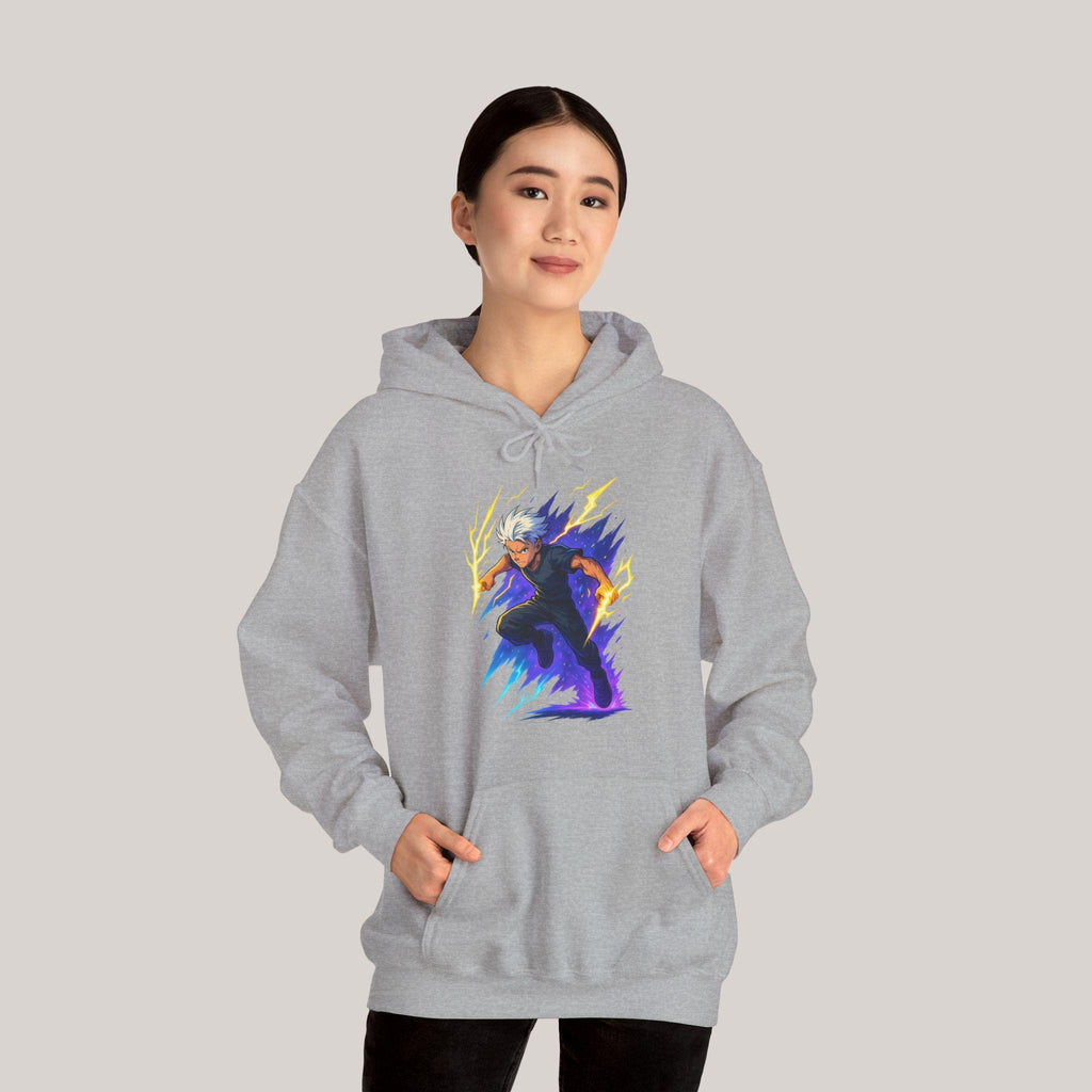 Anime Lightning Hero Hoodie Neon Glow Streetwear Electric Power Gift for Anime Lovers and Gamers