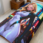 Anime Girl Fleece Blanket Futuristic Streetwear Sci-Fi Tokyo Neon Art Throw Gift for Anime Fans and Otaku