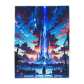 Anime Fleece Blanket Sci-Fi Tower Skybeam Throw Cyber Fantasy Art Gift for Otaku and Anime Room Decor