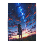 Anime Girl Sunset Fleece Blanket Stargazing Throw Cozy Otaku Gift for Anime Fans and Room Aesthetic