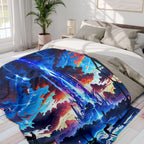 Anime Fleece Blanket Sci-Fi Tower Skybeam Throw Cyber Fantasy Art Gift for Otaku and Anime Room Decor