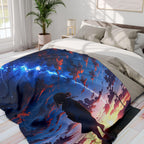 Anime Girl Sunset Fleece Blanket Stargazing Throw Cozy Otaku Gift for Anime Fans and Room Aesthetic