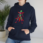 Anime Mecha Hoodie Green Red Warrior Cyber Armor Pullover Streetwear Techwear Gift for Gamers and Anime Fans