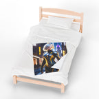 Cyberpunk Blonde Anime Girl Blanket Black Gold Suit Fleece Throw Futuristic Gift for Gamers and Otaku Fans