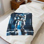 Futuristic Mecha Robot Blanket Sci-Fi Anime Fleece Throw White Tech Mech Gift for Gamers and Otaku