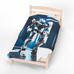 Futuristic Mecha Robot Blanket Sci-Fi Anime Fleece Throw White Tech Mech Gift for Gamers and Otaku