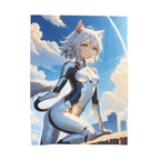 Cyber Catgirl Anime Blanket Futuristic Fleece Throw Neko Sci-Fi Space Suit Gift for Gamers and Otaku