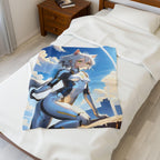 Cyber Catgirl Anime Blanket Futuristic Fleece Throw Neko Sci-Fi Space Suit Gift for Gamers and Otaku