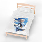 Cyber Catgirl Anime Blanket Futuristic Fleece Throw Neko Sci-Fi Space Suit Gift for Gamers and Otaku