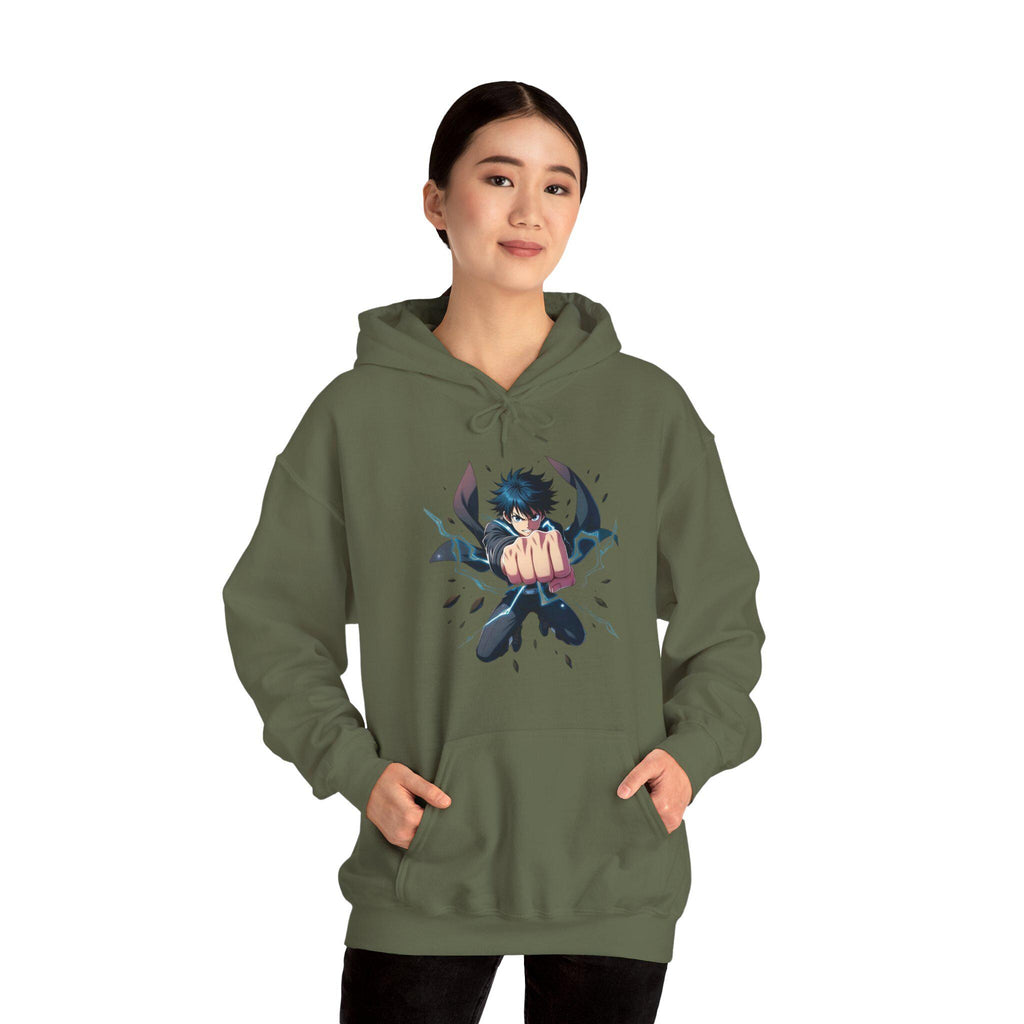 Anime Electric Punch Hoodie Streetwear Lightning Power Graphic Gift for Anime Fans and Gamers Cool Japanese Style Sweatshirt