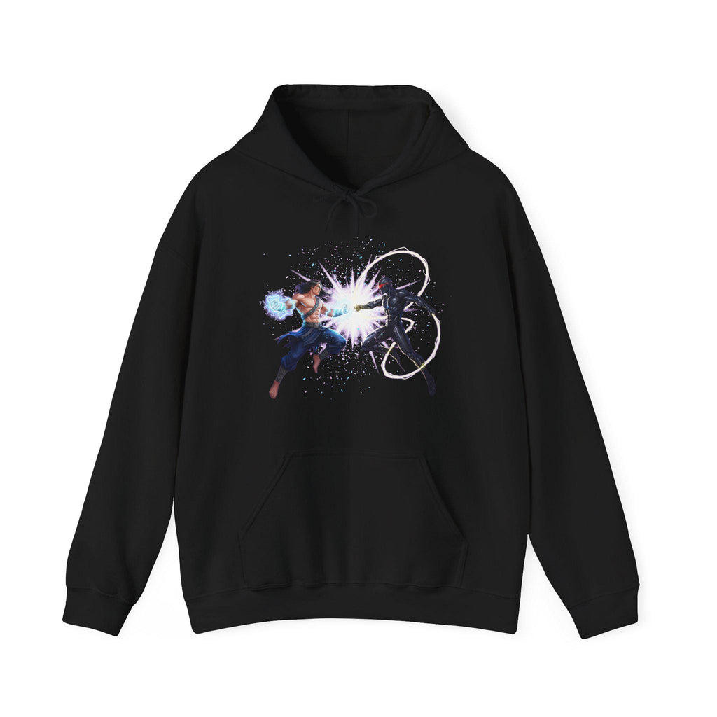 Anime Battle Hoodie Energy Clash Neon Glow Fight Scene Streetwear Gift for Gamers Otaku Martial Arts and Anime Lovers