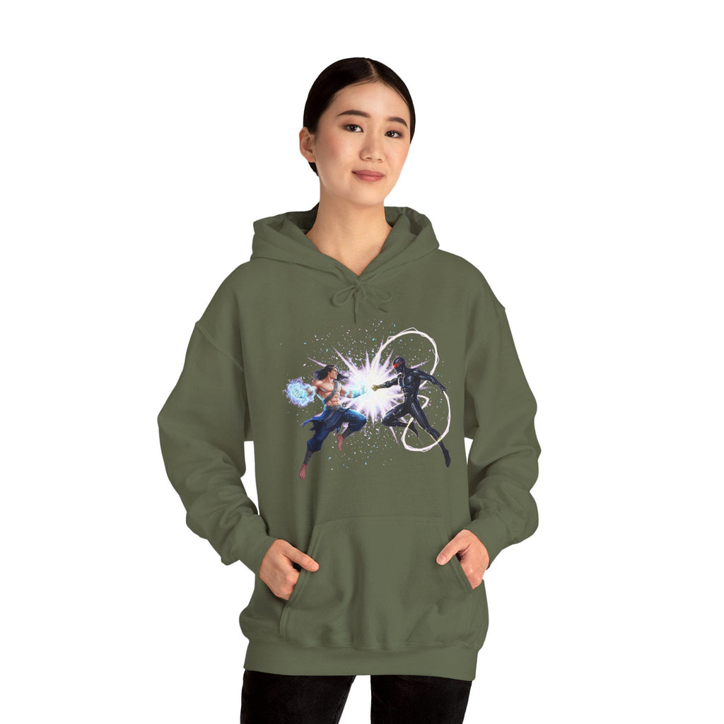 Anime Battle Hoodie Energy Clash Neon Glow Fight Scene Streetwear Gift for Gamers Otaku Martial Arts and Anime Lovers
