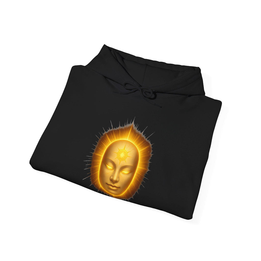 Light Spirit Hoodie Golden Mask Glow Streetwear Spiritual Anime Aesthetic Pullover Gift for Fans of Symbolic Art
