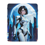 Cyberpunk Anime Girl Sherpa Blanket Futuristic Moon Warrior Soft Warm Gift for Anime Lovers Techwear Bedroom Decor