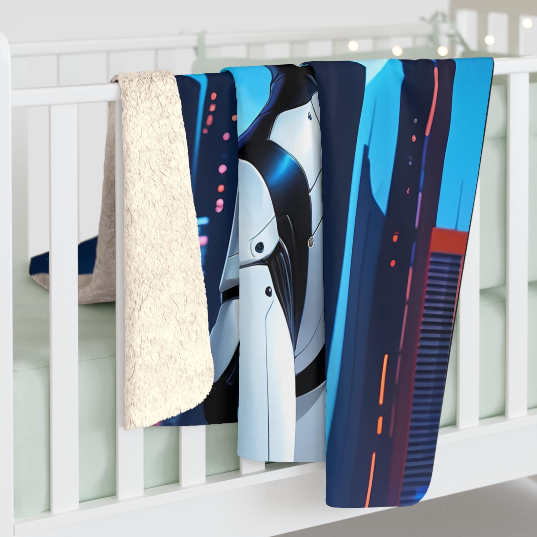 Cyberpunk Anime Girl Sherpa Blanket Futuristic Moon Warrior Soft Warm Gift for Anime Lovers Techwear Bedroom Decor