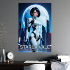 Starla Vale Sci-Fi Anime Poster Futuristic Cyber Hero Girl Wall Art Lunar City Print for Gamers and Anime Lovers Bedroom or Office Decor