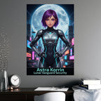 Astra Korrin Anime Poster Cyberpunk Security Girl Lunar City Wall Art Techwear Gift for Anime Fans and Gamers