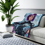 Astra Korrin Anime Blanket Cyberpunk Girl Sherpa Throw Futuristic Techwear Gift for Gamers and Anime Fans