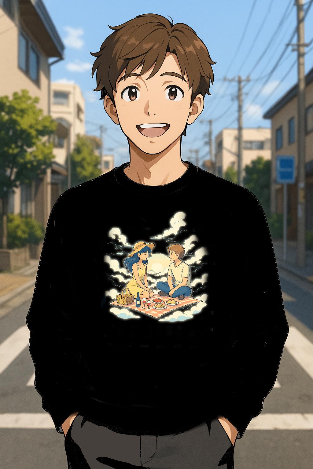 Kawaii Anime Couple Sweatshirt Cute Picnic Aesthetic Cozy Japanese Style Streetwear Gift for Anime Fans