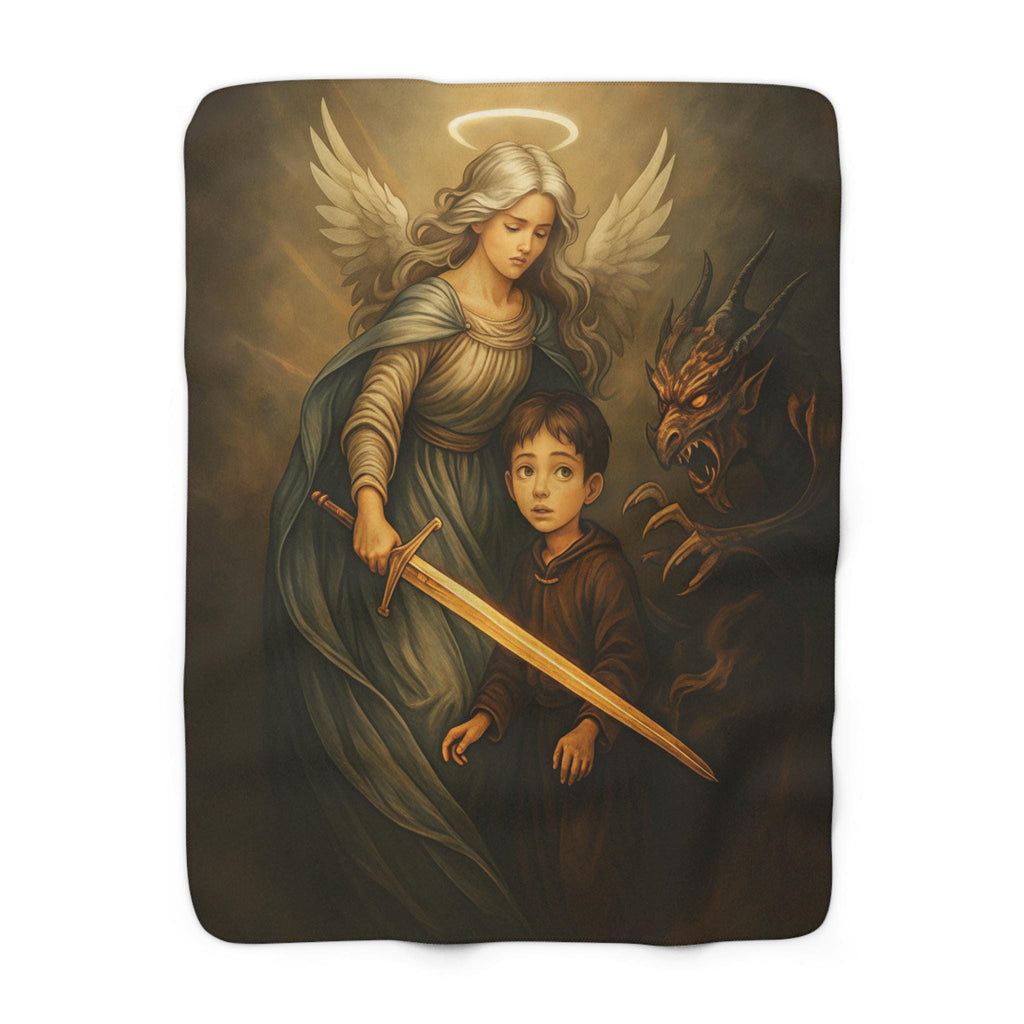 Sherpa Blanket, Guardian Angel Comfort Throw, Religious Soft Fleece Wrap, Faithful Cozy Bedding, Christian Spiritual Gift, Prayer Blanket