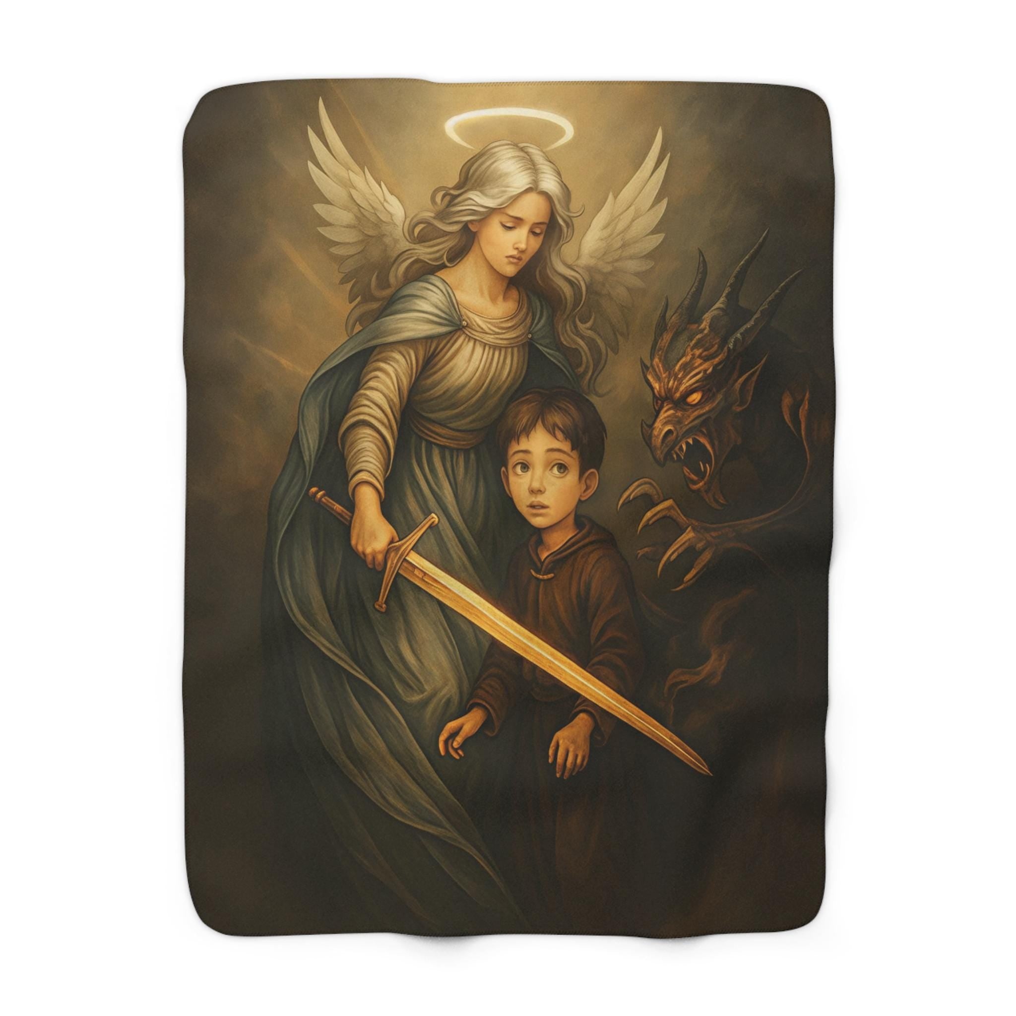 Sherpa Blanket, Guardian Angel Comfort Throw, Religious Soft Fleece Wrap, Faithful Cozy Bedding, Christian Spiritual Gift, Prayer Blanket