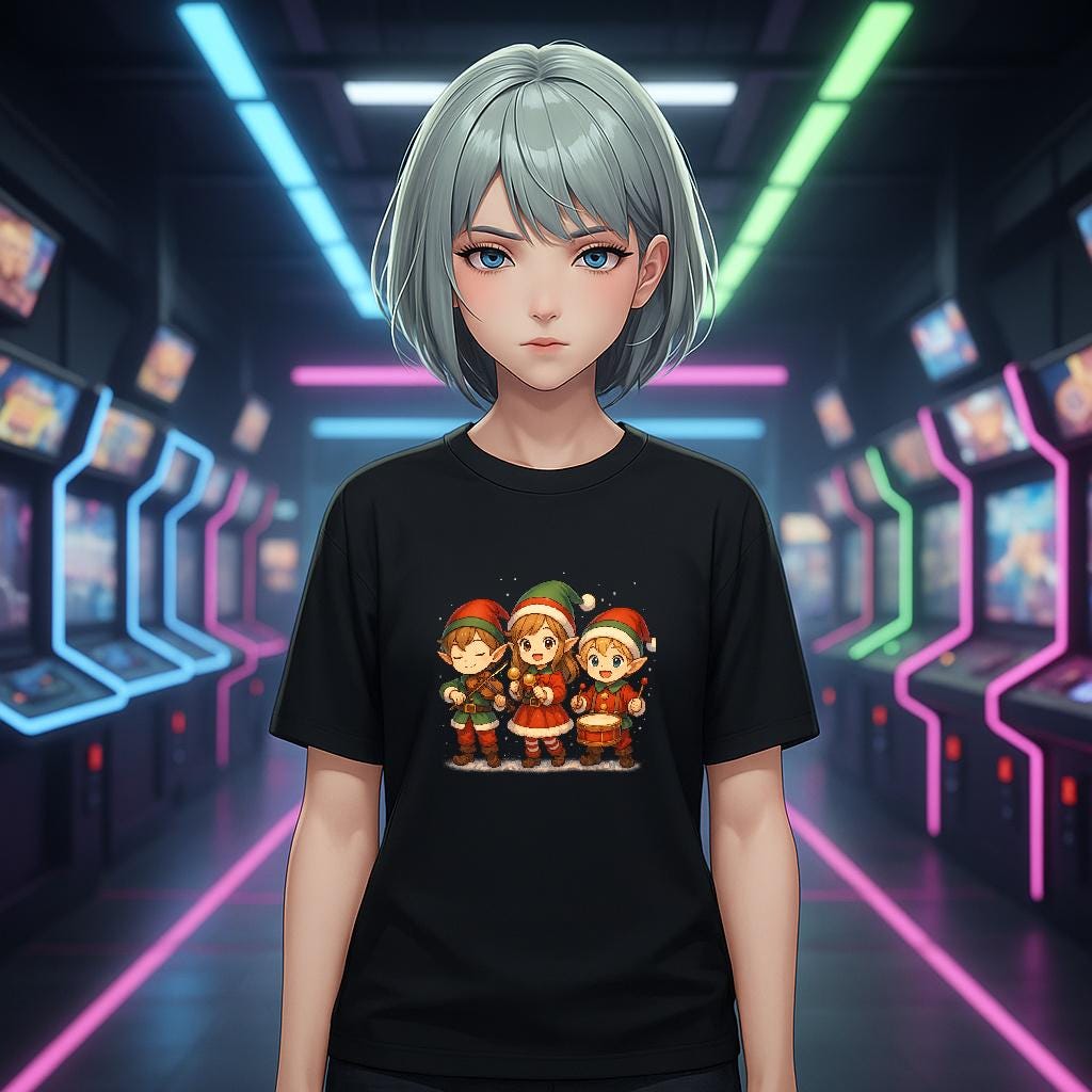 Cute Christmas Elf Band T-Shirt, Anime Style Holiday Shirt, Kawaii Caroling Elves Tee, Chibi Xmas Group Design, Christmas Gift for Kids