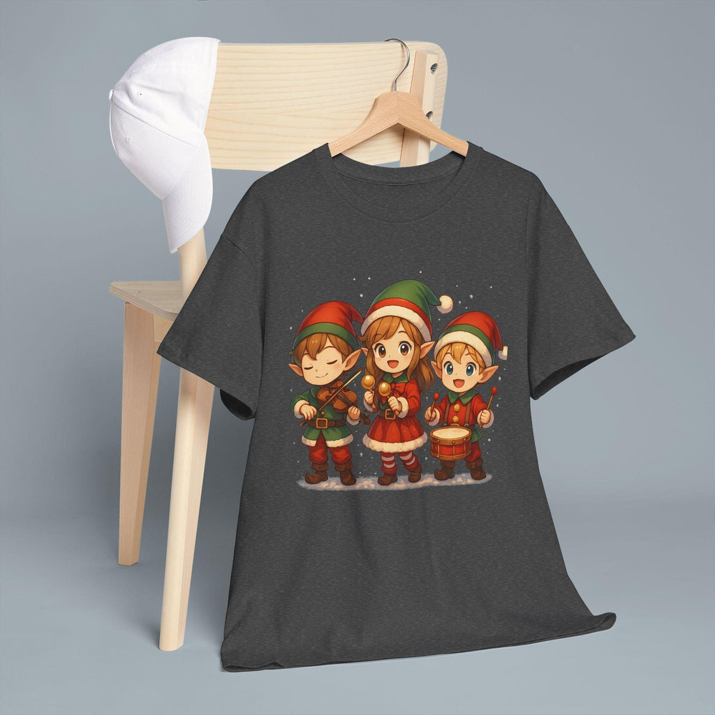 Cute Christmas Elf Band T-Shirt, Anime Style Holiday Shirt, Kawaii Caroling Elves Tee, Chibi Xmas Group Design, Christmas Gift for Kids