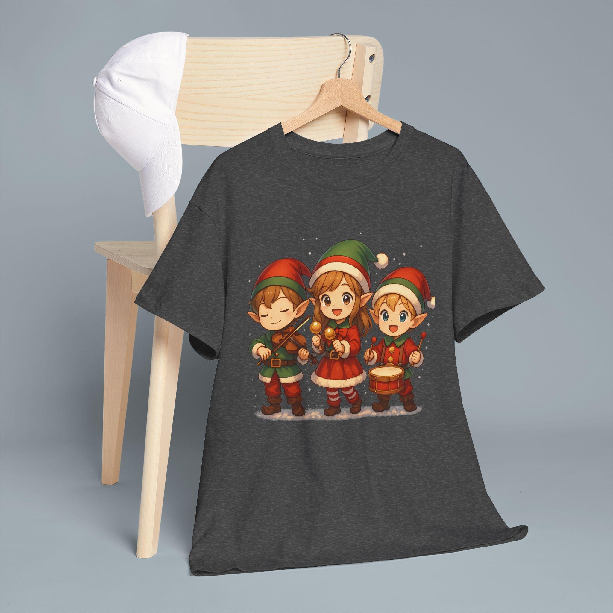 Cute Christmas Elf Band T-Shirt, Anime Style Holiday Shirt, Kawaii Caroling Elves Tee, Chibi Xmas Group Design, Christmas Gift for Kids