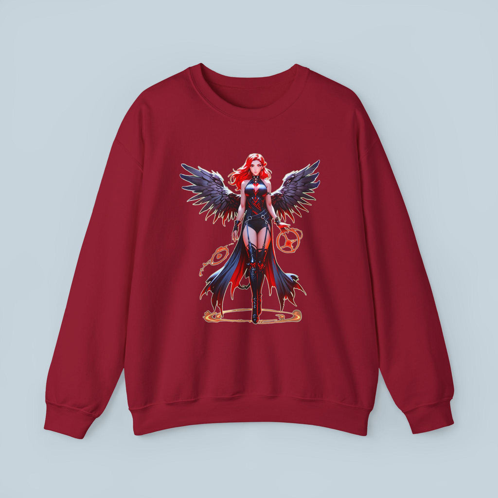 Anime Dark Sorceress Sweatshirt Red Winged Mage Crewneck Gothic Fantasy Girl Gift for Anime Fans and Gamers