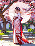 Sakura Kimono Girl Sherpa Blanket Anime Spring Cozy Gift for Japan Lovers and Dreamers