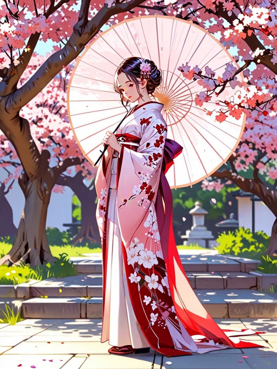 Sakura Kimono Girl Sherpa Blanket Anime Spring Cozy Gift for Japan Lovers and Dreamers